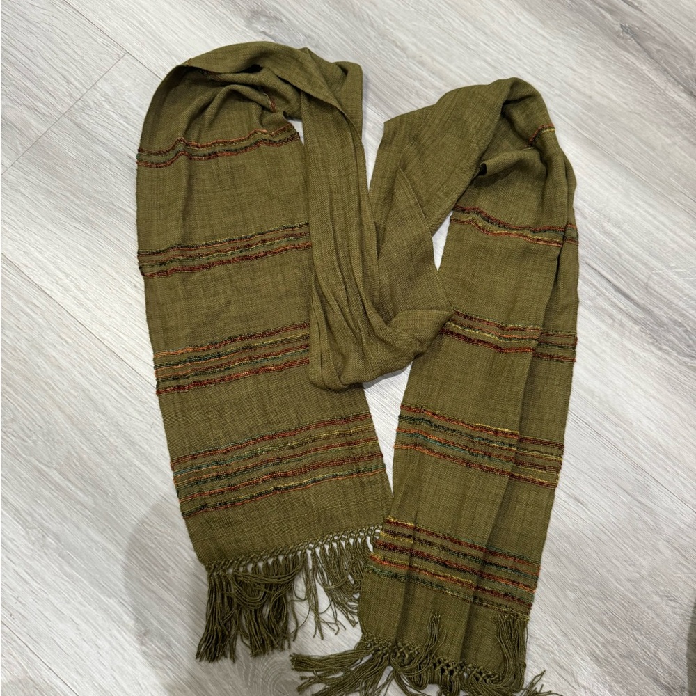 Olive Green Fringed Scarf